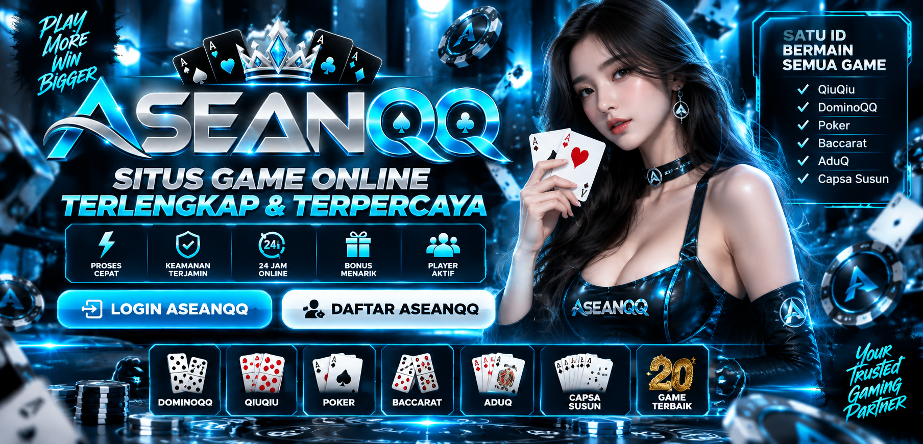 Banner ASEANQQ QiuQiu Online, Poker Online, DominoQQ, Baccarat, AduQ dan Capsa Susun
